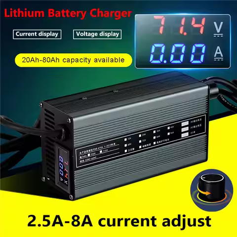 8A 48V 58.4V 72V 60V 67.2V 84V 87.6V Li-ion Lifepo4 Lithium Battery Charger Current Adjust Fast Char