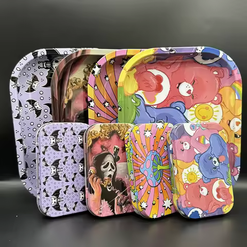 2PCS/Set Rolling Tray Tinplate Box Cigar Case with 18x14cm Tobacco Metal Rolling Tray Many Patterns 