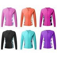inhzoy Kids Girls Print Swim Top Long Sleeve Zipper Swim Top UPF 50+ Sun Protection Rash Guard Bathi