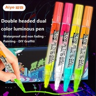 Penanda Bercahaya Dwi Warna Berkepala Dua Alat Tulis Pelajar 6mm Petua Pen Lukisan Diy Kalis Air Pen