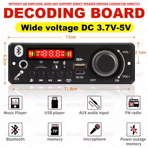 DC 5V Bluetooth 5.0 APE MP3 Decoder Board Handsfree Wireless FM Radio MP3 Player USB AUX TF FM Radio
