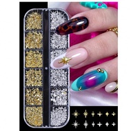 12grids Mix Y2K Styles Nail Rivet Studs Gold/Silver Stars Light Nail Art Charms Asterism Starlight N