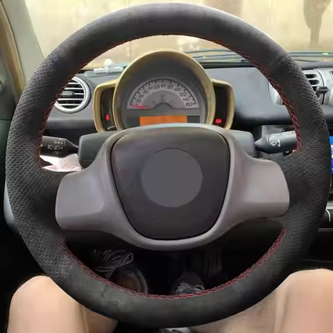 Car Steering Wheel Protective Cover For Smart Fortwo 451 2009 2010 2011 2012 2013 2014 2015 (2-Spoke