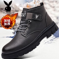 ผู้ชาย ฤดูหนาว Martin Boots สั้นสูง เสื้อท่อนบน หนาขึ้น รองเท้าบู๊ตหิมะของแท้ หนัง Wool Blend ซับใน