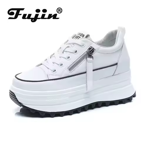 Fujin 7cm Genuine Leather Women Casual Shoes 7cm Platform Wedge Female Women Fashion Sneakers Chunky