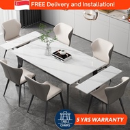 [SG STOCK - DELIVERY IN A WEEK] Extendable Sintered Stone Dining Table Set | Nordic Marble &amp; Chairs | For HDB BTO Condo
