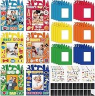 Blosssound 60 Packs Fathers Day Picture Frame Magnet Craft Dad DIY Paper Picture Frames with Sticker