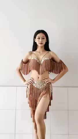 Belly Dance Competition Women's High-end Custom Lenses Multi-layer Tassel Cha Samba Performance Rhin