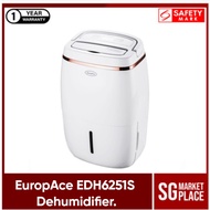 EuropAce EDH 6251S | EDH6251S Dehumidifier. 25L Moisture Removal Capacity. 40m2 Area Coverage. Real-Time Humidity Displa