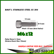 Baut L M6 x 12 stainless steel SS304 (harga per biji) baut M6