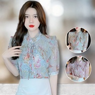 JoCa - Maddy Floral BIG Collar Shirt 2277 Fashion Women's Tops Chiffon Material Floral Pattern Chest