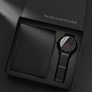 2pcs Men Set with Watch Wallet Leather Business Causal Simple Watches Gift Set for Men