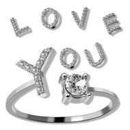 💎26 Letter Rings Cubic 14K Gold Promise Ring Diamond Ring Wedding 925 Silver Ring adjustable Size（ W/Free box）