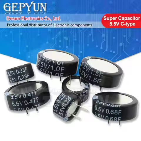 2PCS Farad Capacitor 5.5V 0.1F 0.22F 0.33F 0.47F 0.68F 1F 1.5F 4F Super Capacitor 0.1F-5.0F Double L