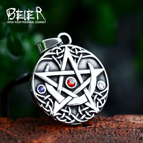 BEIER Stainless Steel Tituanium Classic Five-pointed star gem Necklace Pendants Fashion Pretty Jewel