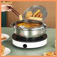 XIANGK 20/24CM Japanese Deep Frying Pot 304 Stainless Steel Cookware Kitchen Tempura Durable with a Thermometer Oil Fryer Home