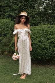 Váy ngủ dáng xuông trễ vai The Country SIMON FLORALS NIGHT DRESS vải lụa in hoa