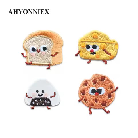 Cartoon Breakfast Embroidery Cookie Bread Cheese Rice Ball Patches For DIY Clothing Iron on Patch wi