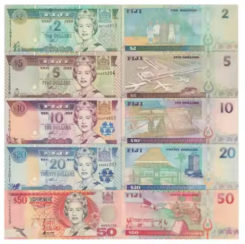 1996-2002 Fiji 2 5 10 20 50 DOLLARS UNC (Fuera De uso Ahora Collectibles)