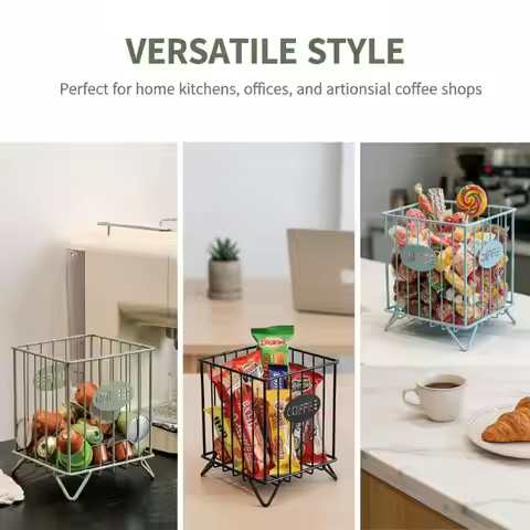 Coffee Pod Organizer Square Iron Capsule Holder with Creamer Storage for Coffee Bar and Kitchen Use