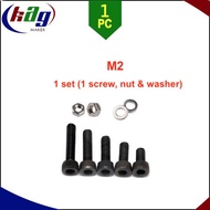 M2 Hex Socket Cap Head DIN 912 (Screw, nut and washer)