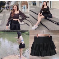 2-tier pleated skirt with panty lining, short high-waisted tiered skirt CV995 - NhiNhi Shop