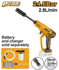 INGCO เครื่องฉีดน้ำแรงดันสูงแบบไร้สาย 20V รุ่น CPWLI2036 (เครื่องเปล่า) และชุดแบตเตอร์รี่และที่ชาร