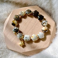 天然蜜蠟星星雕刻手串 黑白植物蜜蠟奧利奧 螢光金沙拉絲琥珀