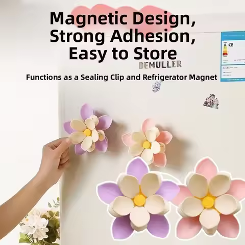 Double-Layer Flowers Magnetic Fridge Magnets 2 in 1 Multifunctional Chip Clips for Snacks Kitchen Ac
