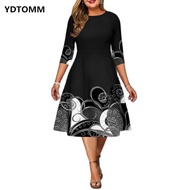 ☂Loose Size Dress For New Year 2023 Elegant Tribal Print Party Dresses Women Casual O Neck 3/4 Sleev