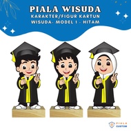 Model 1 Hitam Tatakan Kayu Plakat Piala Wisuda Akrilik Anak TK / PAUD