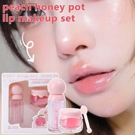 [3-5 Days Arrive]Peach Honey Jar Lip Care Set | 2-in-1 Lip Gloss & Mask for Day & Night Hydration, S
