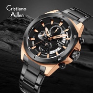 Buy 1 Get 1 !!! Cristiano Aillen Jam Tangan Pria Analog 8896 Rantai Stainless Steel Chronograph Kaca