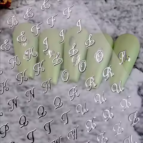 4pcs Roman Letter Nail Stickers Golden Silver Black White Alphabet Design Self Adhesive Decal Englis