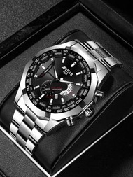 Men Round Pointer Date Quartz Watch