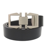 全新 Ferragamo Double Gancino 皮帶，105 碼，銀色五金，小牛皮漆皮，黑色，1841 [二手] Ferragamo 男士