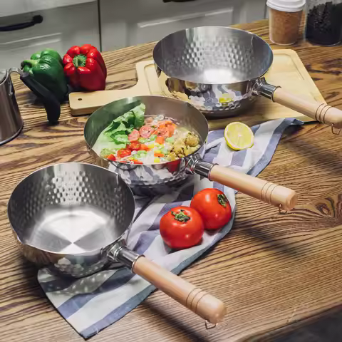 Japanese Snowflake Stainless Steel Pot Household Non-stick Uncoated Food Instant Noodle Cooking Pot 