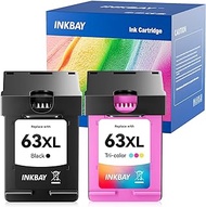 INKBAY 63XL Remanufactured Ink Cartridge Replacement for HP 63 Work with OfficeJet 3830 4650 5255 Envy 4520 4512 Deskjet 1110 3630 3830 4650 2130 Printer (Black+Color)