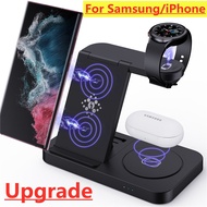 แท่นชาร์จไร้สายแบบ4 in 1สำหรับ iPhone 15 14 13 12 S23 Samsung S22อัลตร้าโน๊ต Galaxy Watch แท่นชาร์จเร็วพับเก็บได้