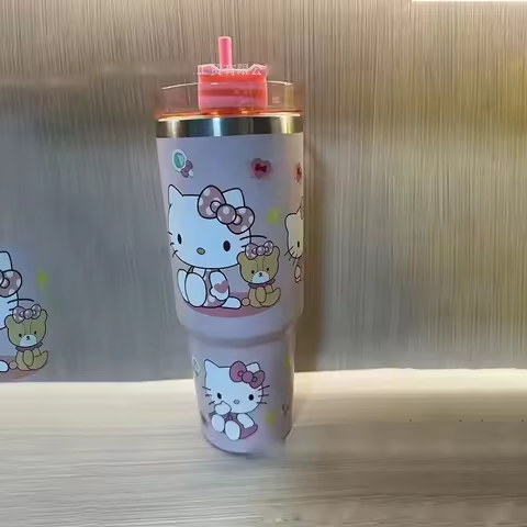 Kawaii Hello Kitty 900ML Thermos Cup Anime Sanrio Kuromi Cinnamoroll High Capacity Car Cup 304 Stain