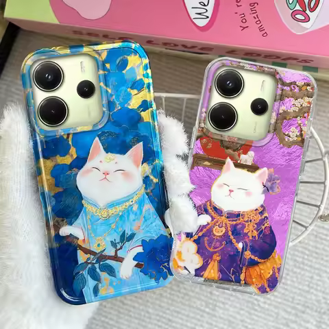 Korean White Cat Vortex Pattern Phone Case for Xiaomi Redmi Note 14 13 12 11 11S 10 10S Pro 9C 13C 1