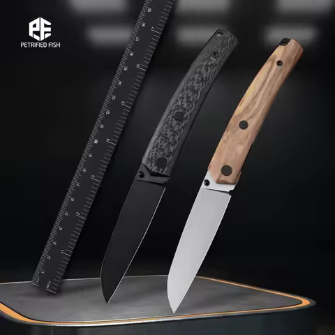 Petrified Fish PF719 Folding Knife Satin Blade Ball Bearings Knife 14C28N Steel Wooden Handle Outdoo