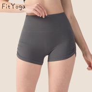FitYoga Side Pleated Yoga Shorts Women - High Waist Peach Hip Line Skinny Fit Stretch Breathable