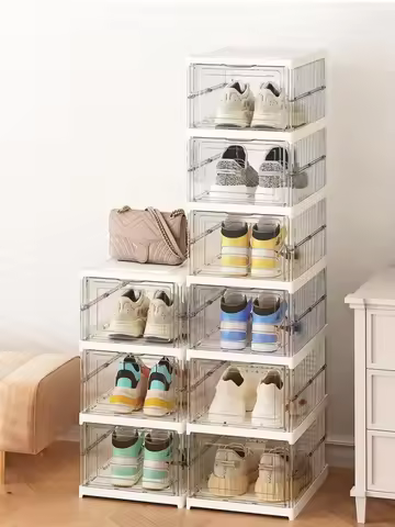 3-layer Shoe Box Foldable Transparent Simple Shoe Rack Thickened PP Stackable Shoe Cabinet Suitable
