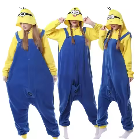 2026 Anime Despicable Me Minions Fleece Pajamas Cartoon Jumpsuit Minions Onesie Sleepwear Adult Home