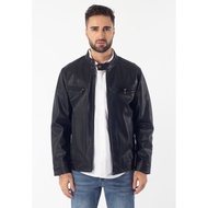 HUMMER Button Collar Soft Fur Lining Men's Leather Jacket H0015