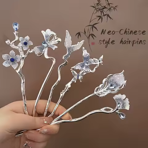 New Glitter Broken Crystal Hairpin For Women Neo-chinese Style Butterfly Peacock Feather Bowknot Hai