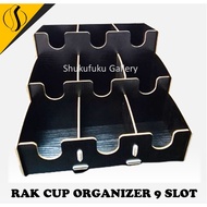 9-Slot Cup ORGANIZER Rack, 9-Slot Wooden PAPER Cup Rack