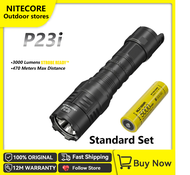 NITECORE ไฟฉาย P23i ชาร์จได้USB-C ทหารไฟฉายไฟฉายยุทธวิธีทางทหาร3000ลูเมนยาว470เมตร NL2150HPi แบตเตอร