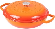 Shallow Cast Iron Casserole with Lid – Non Stick Dutch Oven Pot, Oven Safe up to 500° F – Sturdy Ovenproof Stockpot Cookware – Enamelled Cooking Pot – Orange, 2.3-Quart, 26cm – by Nuovva